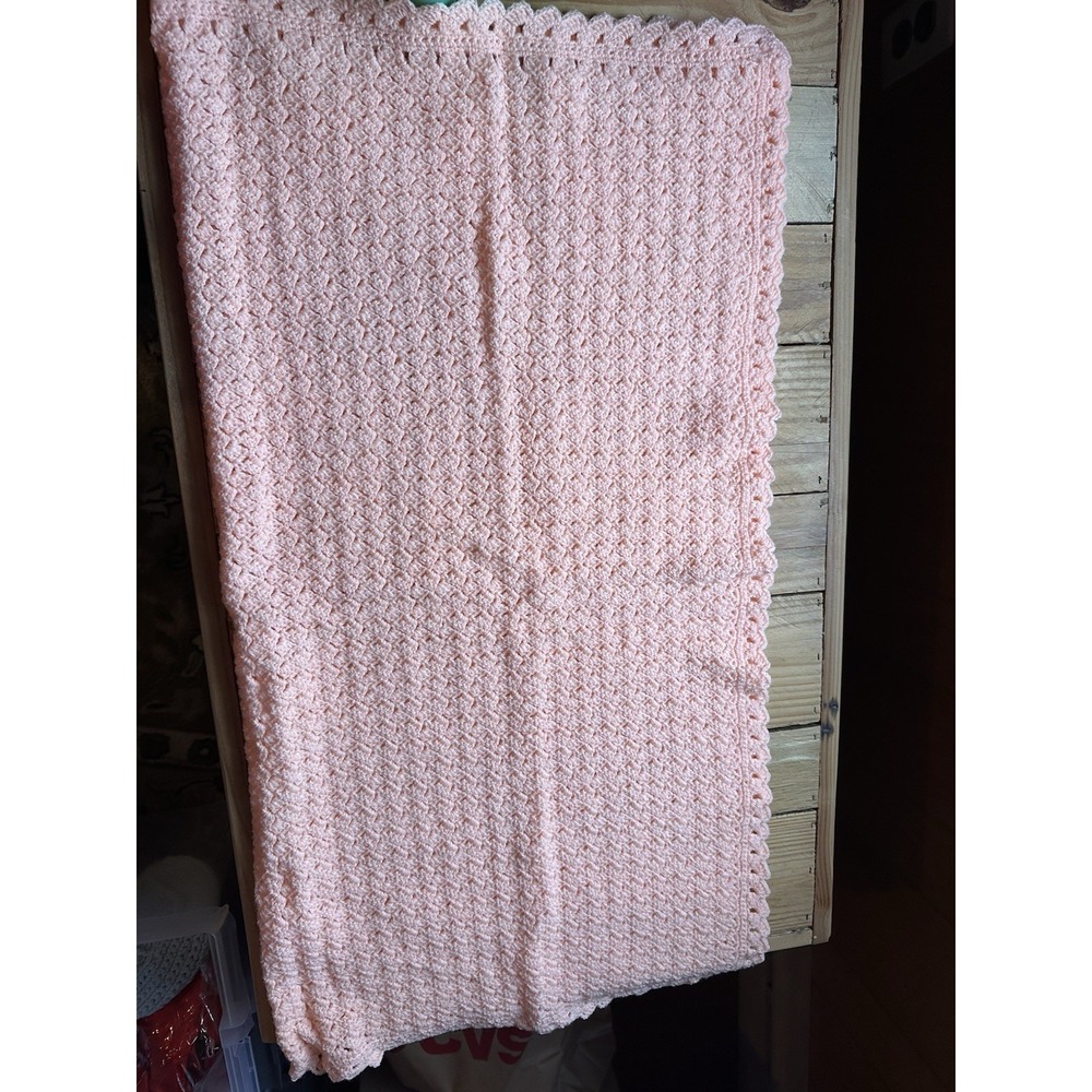 Vintage Baby Pink/Peach Knitted / Crocheted Sweater Hat And Blanket Set - Picture 9 of 12